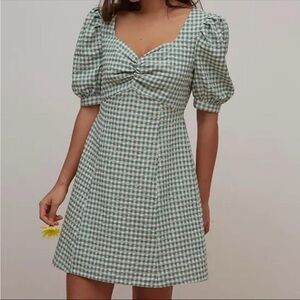Green Gingham Puff Sleeve Dress